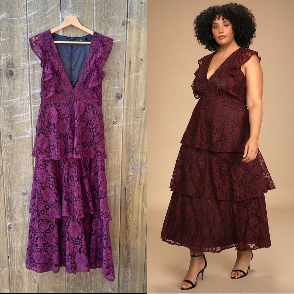 Lulu's Burgundy Lace Maxi Dress